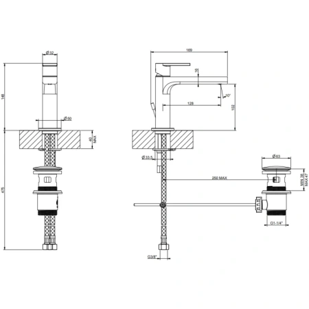 смеситель gessi via manzoni 38601#149 для раковины, с изливом 128 мм, с донным клапаном, цвет finox