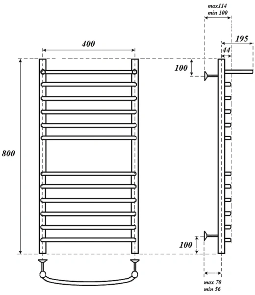 полотенцесушитель point альфа pn05148sp водяной, с полкой, 40x80 см, хром