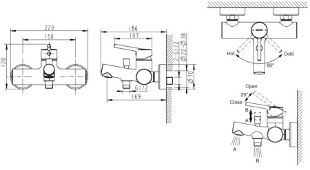 смеситель для ванны bravat palace black f6172217bm-01-rus черный