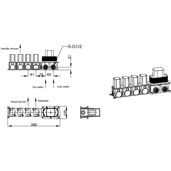 душевой комплект boheme zodiac 132-2-brb 230 мм, со смесителем, бронза матовая