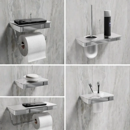 ёршик для унитаза lemark glass line 9761031 с полкой, хром, белый