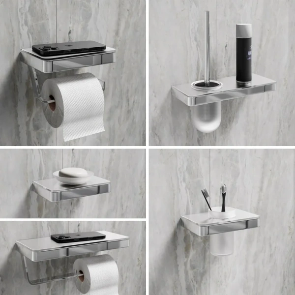 Ёршик для унитаза Lemark Glass line 9761031 с полкой, хром, белый