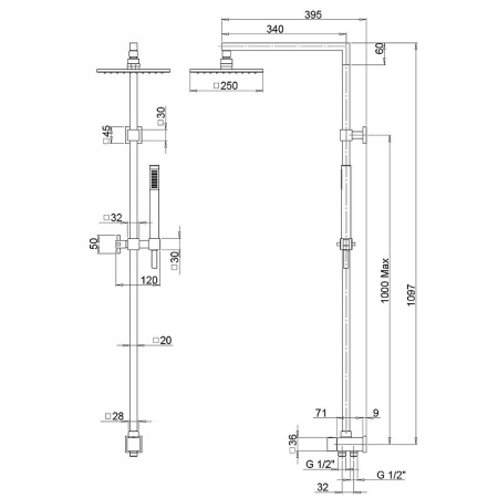 душевая система paini rs q1 50cr191arq3p3 хром