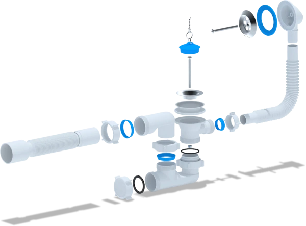 слив-перелив для ванны ани пласт e255 40 мм, хром, с сифоном