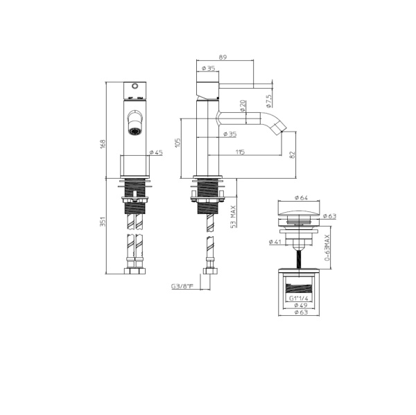смеситель для раковины bossini teo z00701.043 сатинированное золото