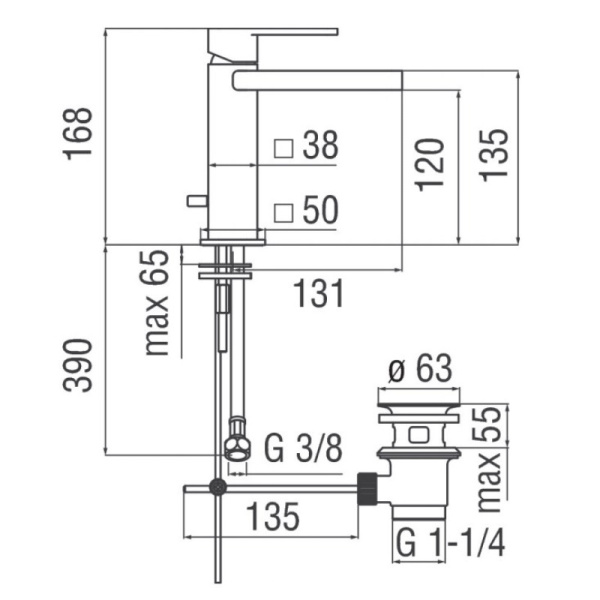 смеситель для раковины с донным клапаном nobili loop lpc90118/1cr