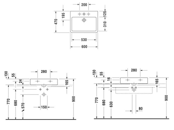 раковина подвесная 60 см duravit vero 0454600025