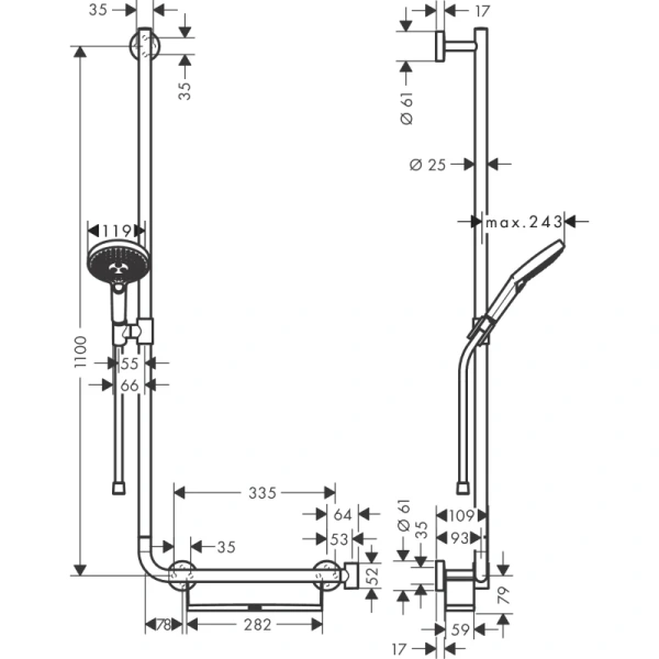 душевой гарнитур hansgrohe raindance select s 120 3jet left 26324400