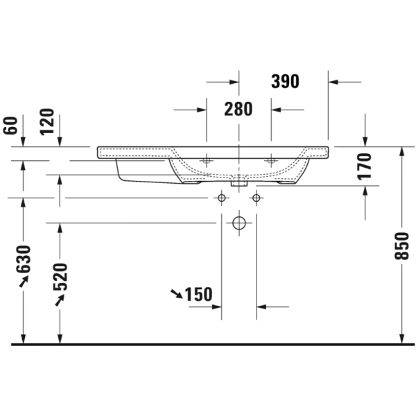 раковина полувстраиваемая duravit durastyle 2326100000