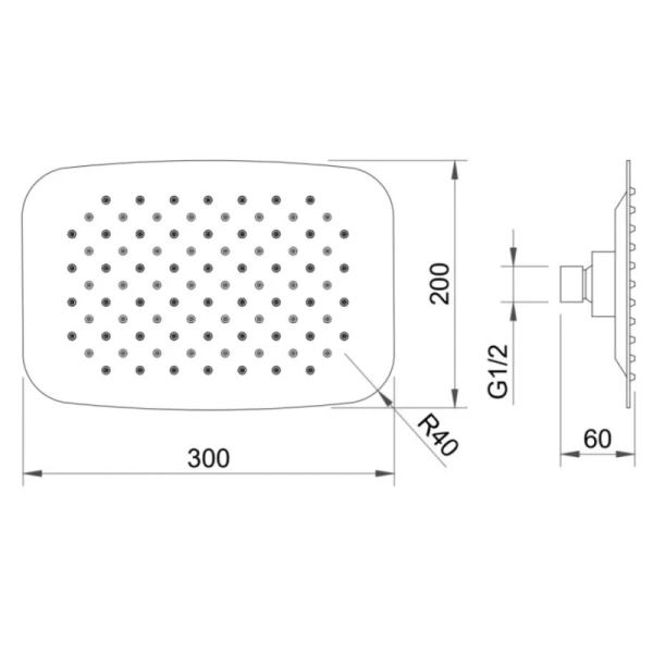 верхний душ 300x200 мм berges ventas o 074006