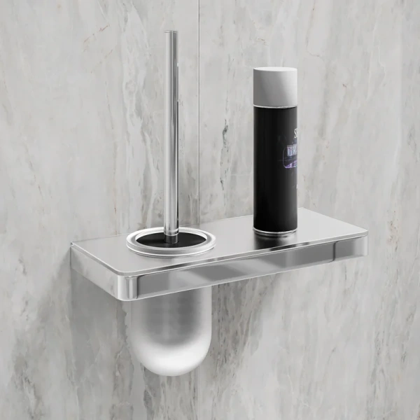 Ёршик для унитаза Lemark Glass line 9761031 с полкой, хром, белый