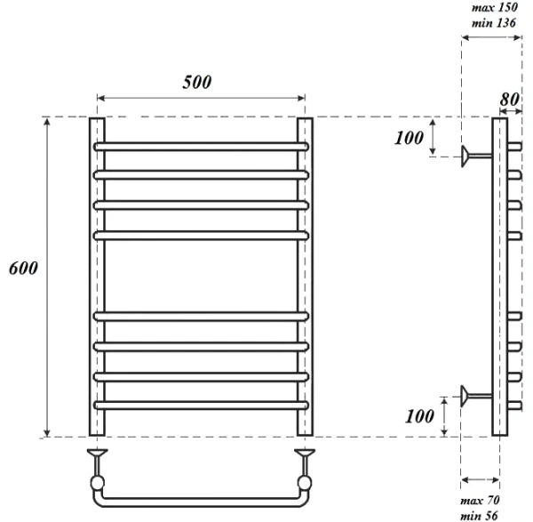 полотенцесушитель point нептун pn09156 водяной, 50x60 см, хром