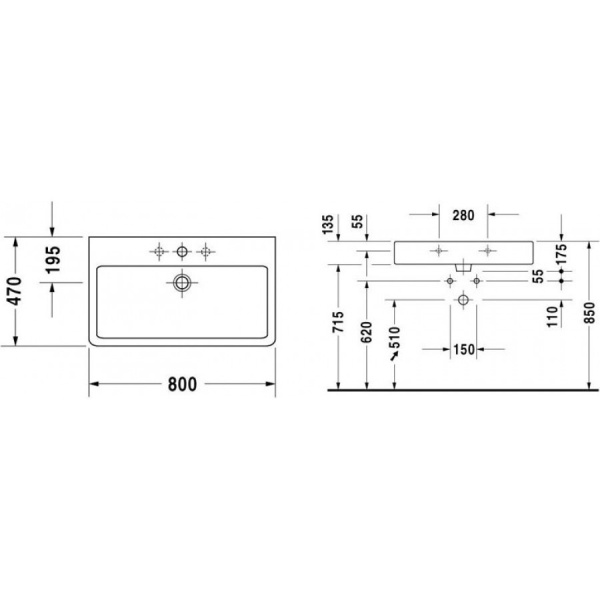 раковина накладная/подвесная 80 см duravit vero 045480 00 27