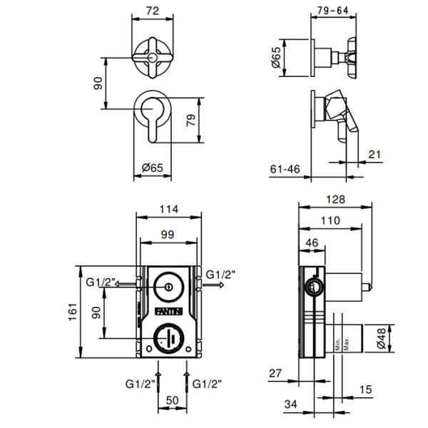 смеситель для душа fantini icona classic 53 02 r485b хром